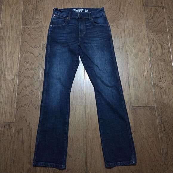 Wrangler Retro Jeans Mens 30x34 Slim Boot Dark Wash Denim Western Distressed - Picture 1 of 8